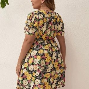 SHEIN Plus all over floral print puff sleeve a-line dress